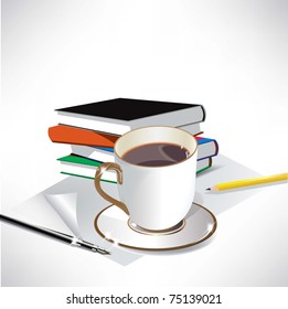 Café vectorial y libros. lugar de trabajo