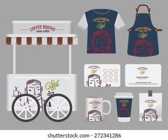 Vector coffee booths set, T-Shirt, name card and free symbol design. free sign and symbols