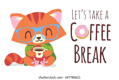 vector coffee break cat cartoon illustration