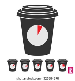 Vector coffee break cup with clock icons with different time periods.
