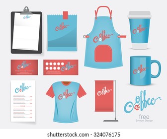 Vector coffee cafe restaurant set, T-Shirt, menu, name card and free symbol design.
