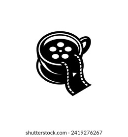 vector coffee cinema logo, vector cup of coffee and film reel