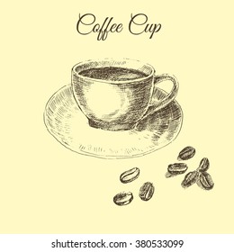 vector coffee cuo with coffee drink sketch drawing. food hand drawn illustation