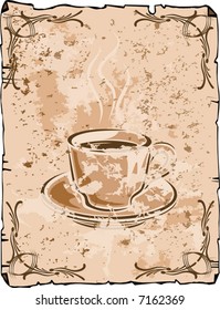 Vector coffee cup background, old grungy version