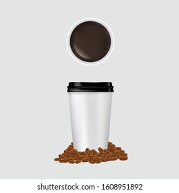 vector coffee cup and coffee bean on gray background