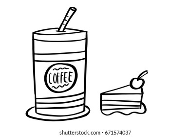 vector Coffee Cup Cake Cute Handdrawn
