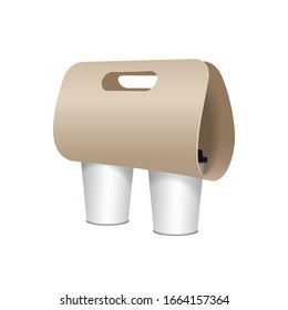 Vector coffee cup carton holder mock up. Cardboard coffee cup holder takeaway for your design