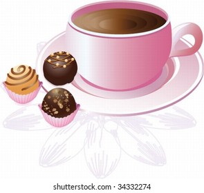 Vector coffee cup with chocolates