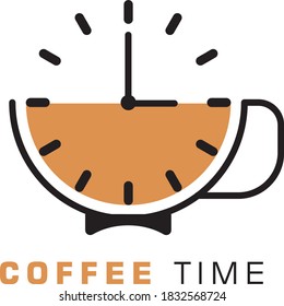 Vector coffee cup clock time concept  logo, background , icon