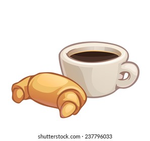 Vector coffee cup and croissant isolated