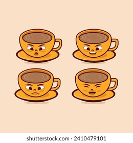 Vector  coffee cup cute and funny icon illustration character