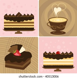 Vector Coffee Cup with Delicious Chocolate Holiday Cakes