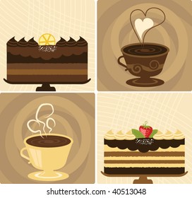 Vector Coffee Cup with Delicious Chocolate Holiday Cake