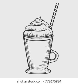 Vector coffee cup with foam. Mug illustration. Isolated icon for menu and ads.