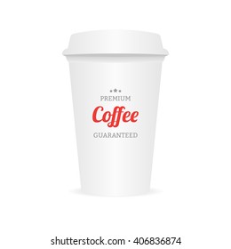 Vector coffee cup to go template. Design elements for coffee shops - cardboard cup with emblem and logo in trendy style.