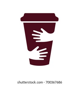 Vektor-Kaffeetasse und Handlogo. Café-Symbol. Einzigartiges Restaurant-Design-Template. Schluckbecher