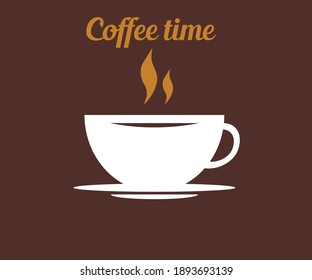 vector coffee cup. hot coffee with steam in a white cup on a brown dark background