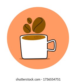 Icono de taza de café vectorial con granos de café.