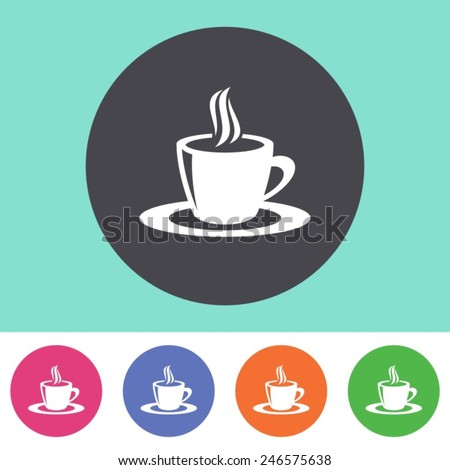 Vector coffee cup icon on round colorful buttons