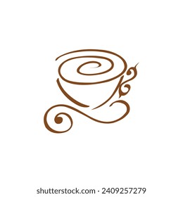 Vector coffee cup illustration brown color line white background.