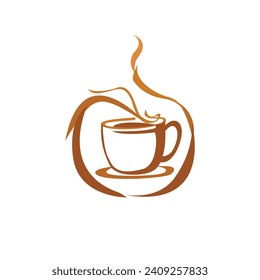 Vector coffee cup illustration brown color white background.