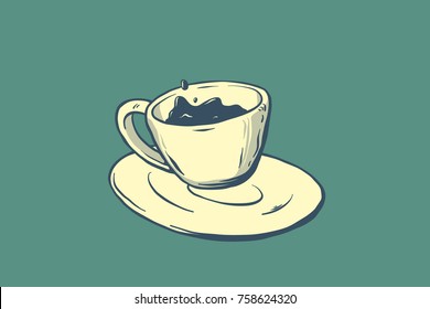 Vector coffee cup illustration. Hand drawn sign. Good for leaflets, cards, posters, prints, menu