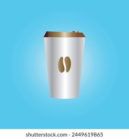 Vector coffee cup isolated on blue background. Hot drink cup mockup.