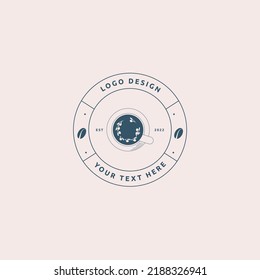 Vector coffee cup logo with hearts in latte art and coffee beans