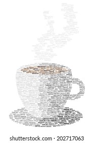 vector coffee cup made of words isolated on white background