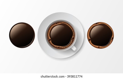 Vector Coffee Cup Mug with Crema Foam Bubbles Top View Isolated On White Background