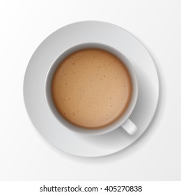 Vector Coffee Cup Mug with Crema Foam Bubbles Top View Isolated On White Background