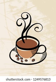 Vector coffee cup on background. Menu for restaurant, cafe, bar, coffeehouse