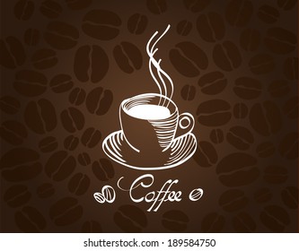 Vector coffee cup on background. Menu for restaurant, cafe, bar, coffeehouse