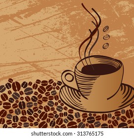 Vector coffee cup on background. Menu for restaurant, cafe, bar, coffeehouse