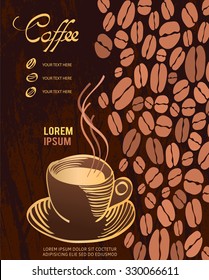 Vector coffee cup on background. Menu for restaurant, cafe, bar, coffeehouse