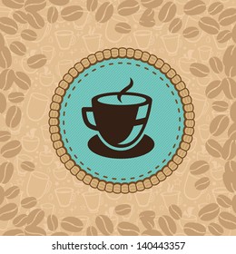 Vector coffee cup on blue label - menu background in retro style