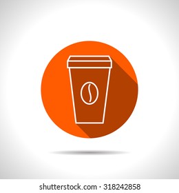 Vector coffee cup orange icon with flat shadow 