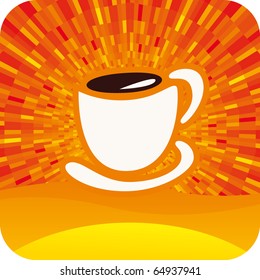 Vector Coffee cup with orange shine background