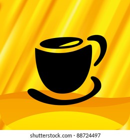 Vector Coffee cup with orange shine background