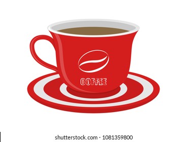 Vector coffee cup with a plate isolated on a white background.