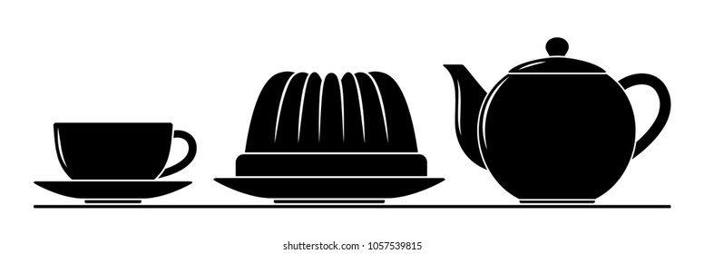 Vector Coffee Cup, Pot And Bundt Cake Isolated On White Background