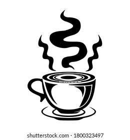 Silhouette de taza de café vectorial con humo, aislado en fondo blanco bueno para el símbolo, logotipo, mascota.