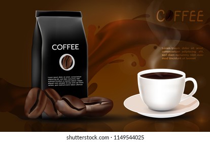 Vector coffee cup with splash and bokeh background, eps10