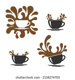 Vector coffee cup with splashes. set of cups with drinks. Vector illustration