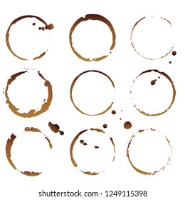 Vector coffee cup stains, Isolated On White Background, tea ring stamps Illustration