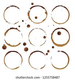 Vector coffee cup stains, Isolated On White Background, tea ring stamps Illustration