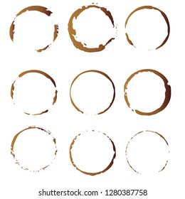 Vector coffee cup stains, Isolated On White Background, tea ring stamps Illustration