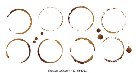 Vector Coffee Cup Stains, Isolated On White Background, Tea Ring Stamps Illustration