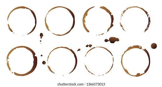 Vector coffee cup stains, Isolated On White Background, tea ring stamps Illustration