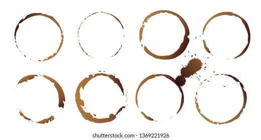 Vector Coffee Cup Stains, Isolated On White Background, Tea Ring Stamps Illustration